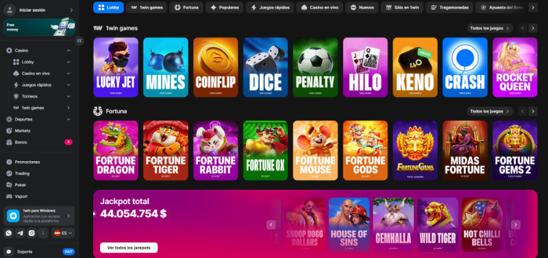 1Win Casino Homepage