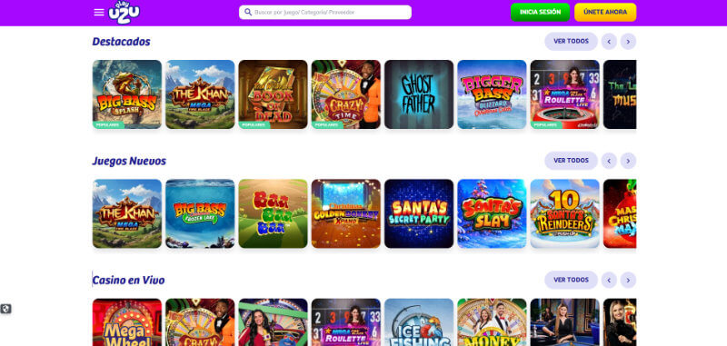 PlayUzu Casino CL Homepage
