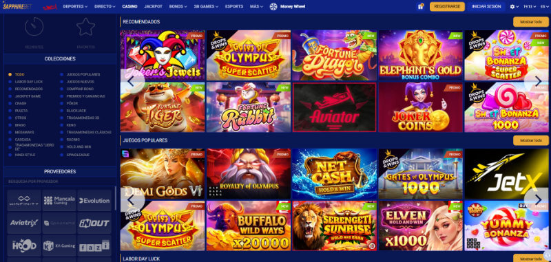 Sapphirebet Casino Homepage